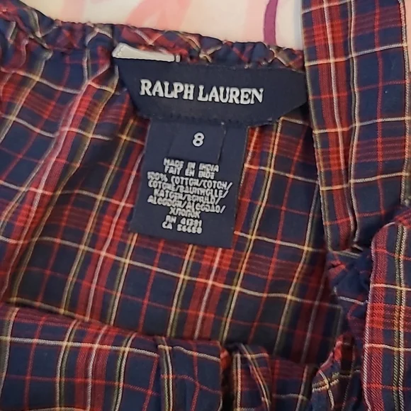 SOLD! Ralph Lauren Girl's Blue and Red Plaid Tank Top Shirt Size 8 - Picture 4 of 4